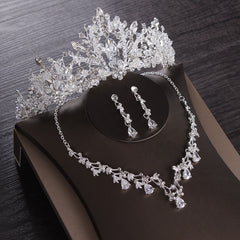 Luxury Heart Crystal Bridal Cubic Zircon Tiaras Earring Choker Necklace Sets