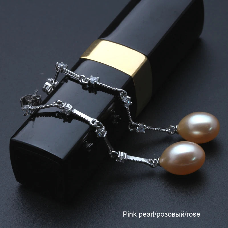 Drop Long Freshwater Pearl 925 Silver Earrings