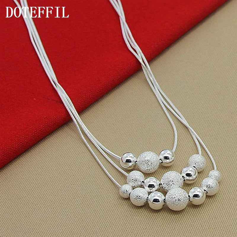 925 Sterling Silver Smooth Matte Beads Necklace Chain