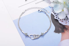 925 Sterling Silver Eternal Love Heart Zirconia Double Layer Chain Bracelet