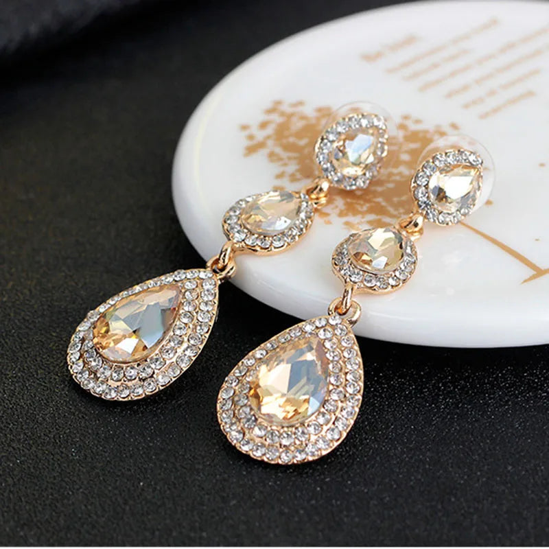 Luxury Quality Crystal Colours Gold & Silver Long Big Drop Earrings