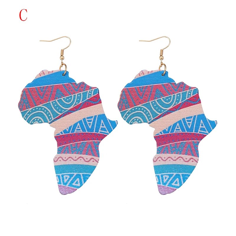 Latest Ethnic Design Natural Wooden African Original Eco Animal Painted Pattern Earrings