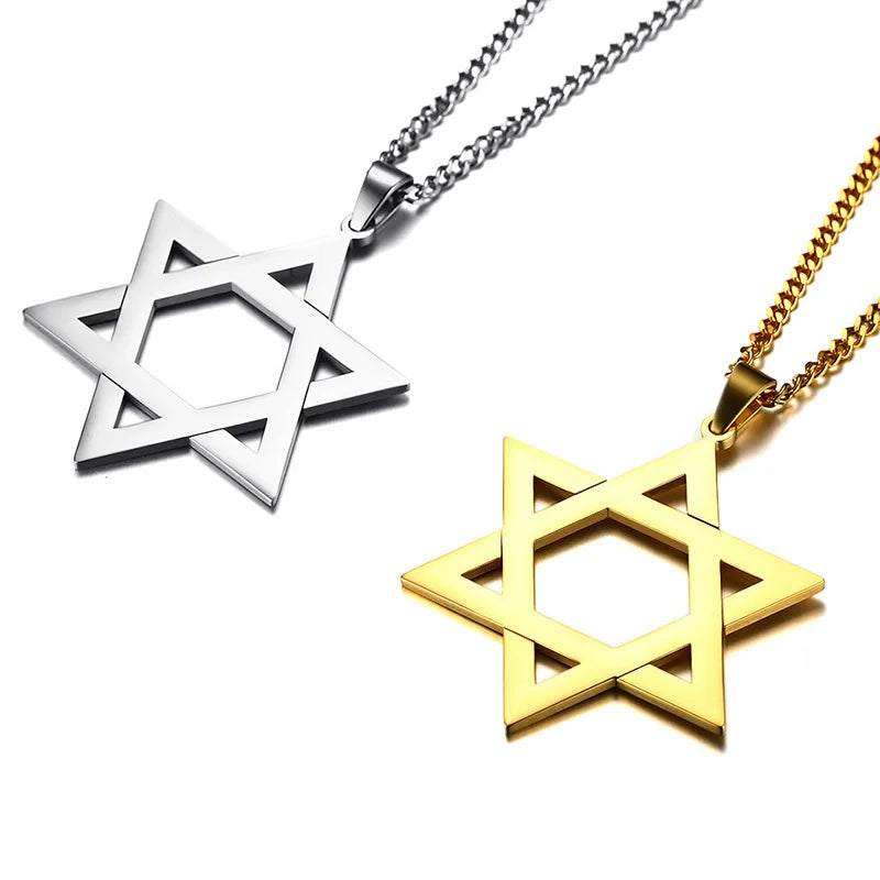 Stainless Steel Star of David Pendant Necklace Chain3 Colors Option