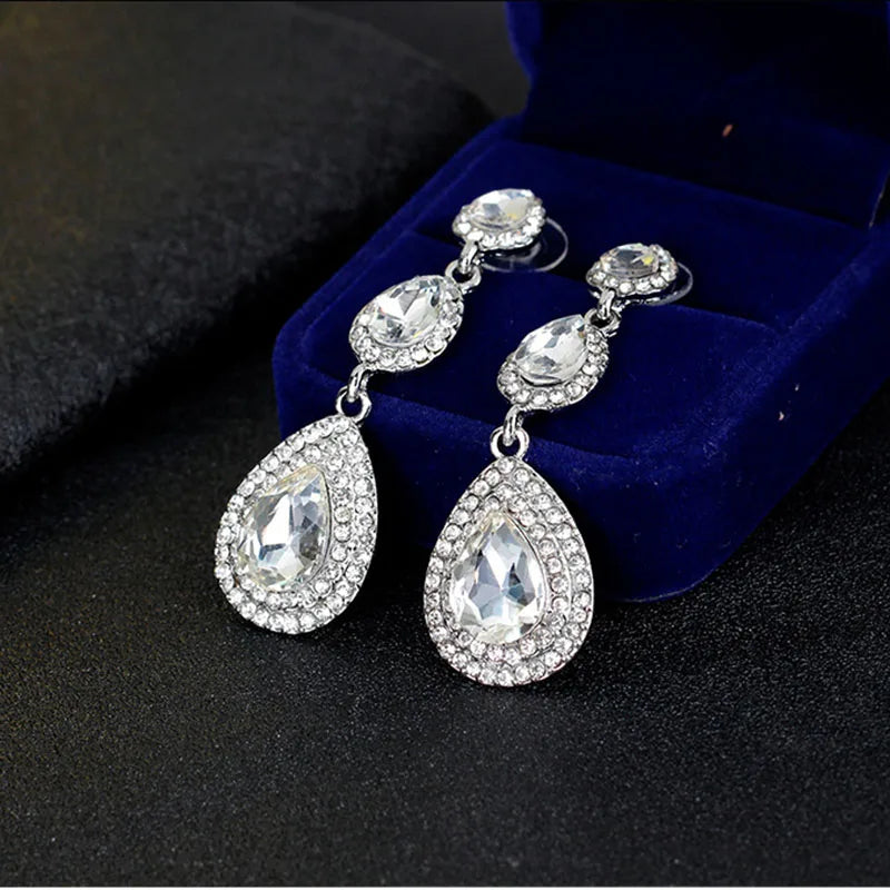 Luxury Quality Crystal Colours Gold & Silver Long Big Drop Earrings