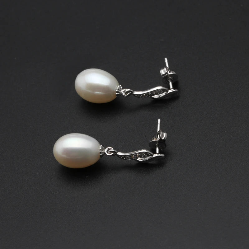 Genuine Natural freshwater black, white grey rice Pearl stud 925 sterling silver pearl earrings