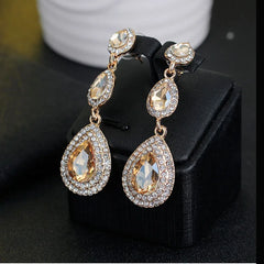 Luxury Quality Crystal Colours Gold & Silver Long Big Drop Earrings