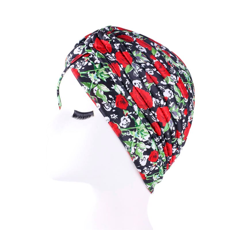 Print Flower Knot Ruffle Head Wrap and cap