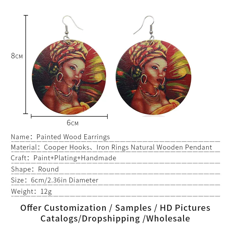 Black Beauty African Art Wooden Head wrap handmade Drop Earrings