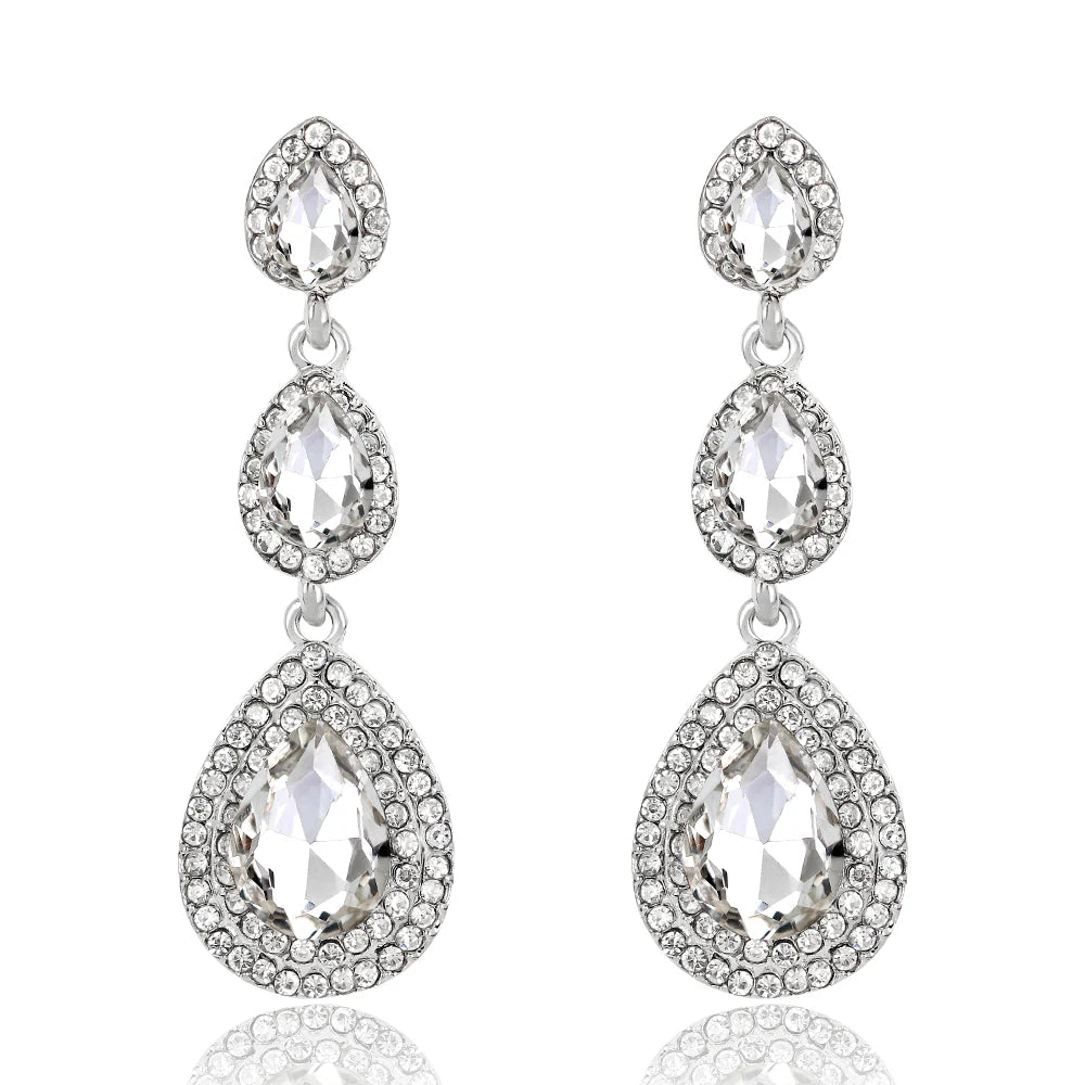 Luxury Quality Crystal Colours Gold & Silver Long Big Drop Earrings