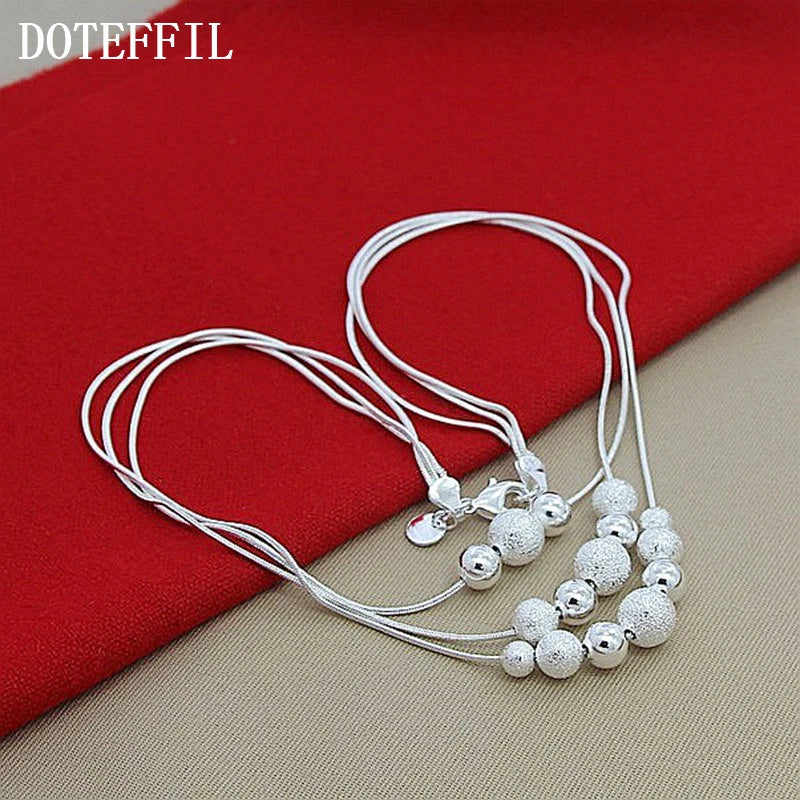 925 Sterling Silver Smooth Matte Beads Necklace Chain