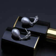 Genuine Natural freshwater black, white grey rice Pearl stud 925 sterling silver pearl earrings