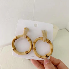 Pendant Drop Exquisite Natural Bamboo Exaggerated Circle Statement Earrings