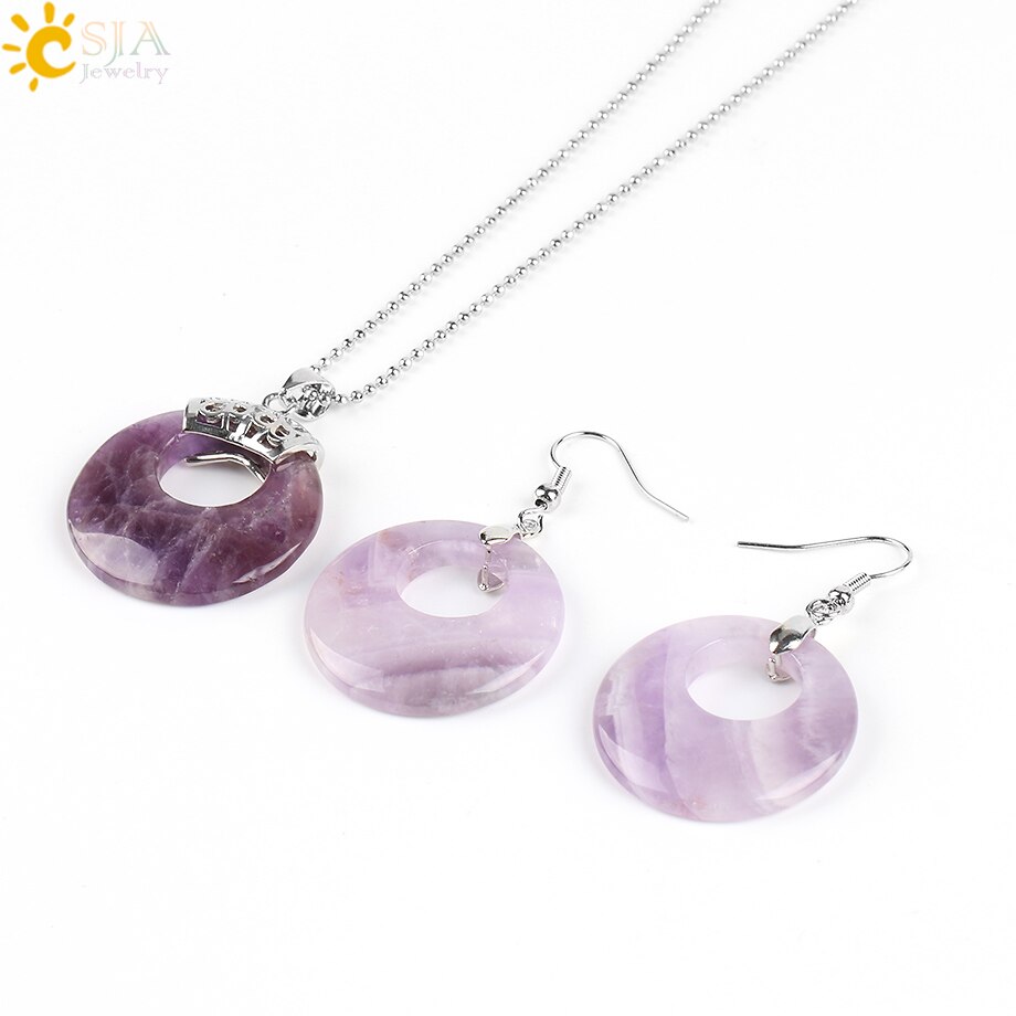 Natural Round Gem Stone Onyx Purple Crystal Opal set