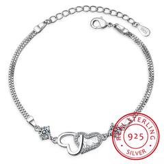 925 Sterling Silver Eternal Love Heart Zirconia Double Layer Chain Bracelet