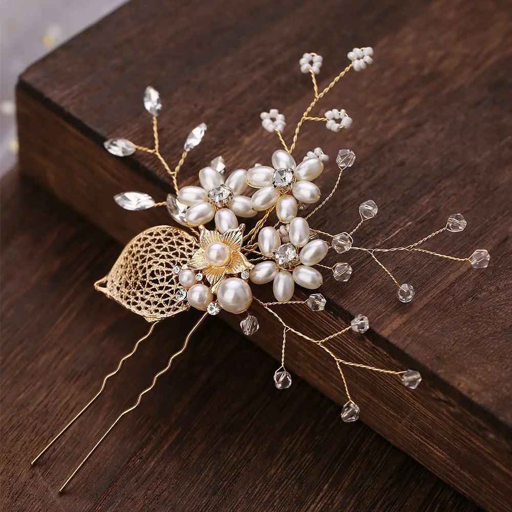 1pc Bridal Pearl Flower Crystal Bridesmaid Hair Pins