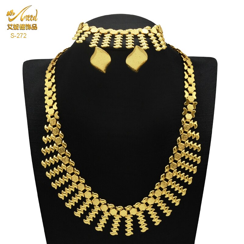 Luxury Chokers - 18K Gold Plated Necklace Earrings Bracelet Set