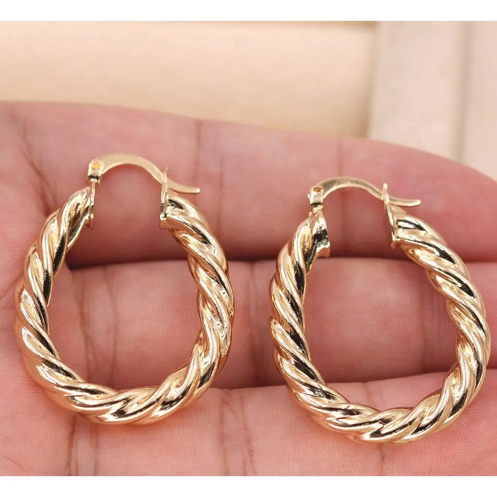 Vintage Gold Filled long lasting plaiting Pattern Hoop Earrings