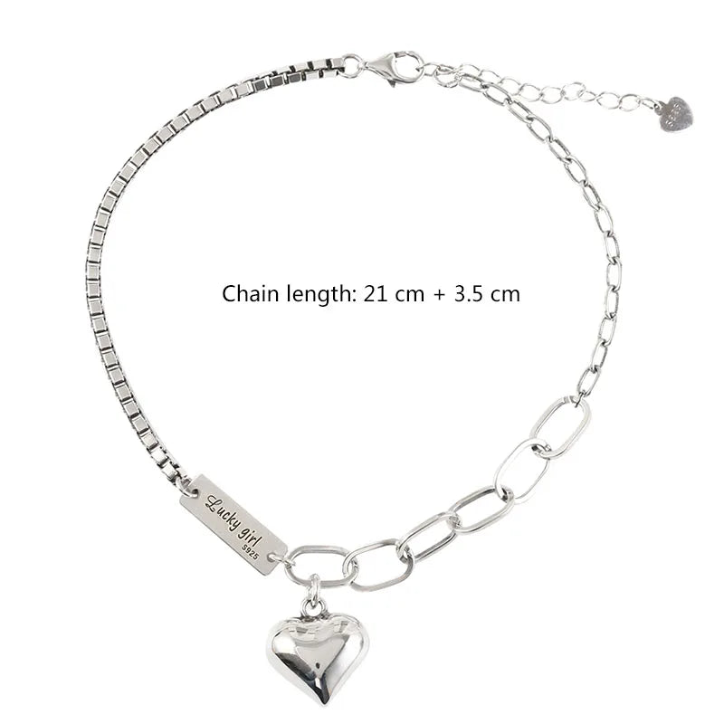 Sterling Silver 925 LOVE Heart Pendant Vintage Anklet Bracelet