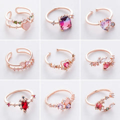 Fashion Micro-inlaid Crystal Zircon Rings Sweet Elegant Flower Rings