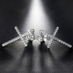 Stylish Drop Cross Design Dazzling Zirconia Fashion Earrings