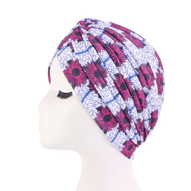 Print Flower Knot Ruffle Head Wrap and cap