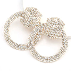 Shiny Rhinestone Big Circle Dangle Maxi Evening Dress Statement Earrings