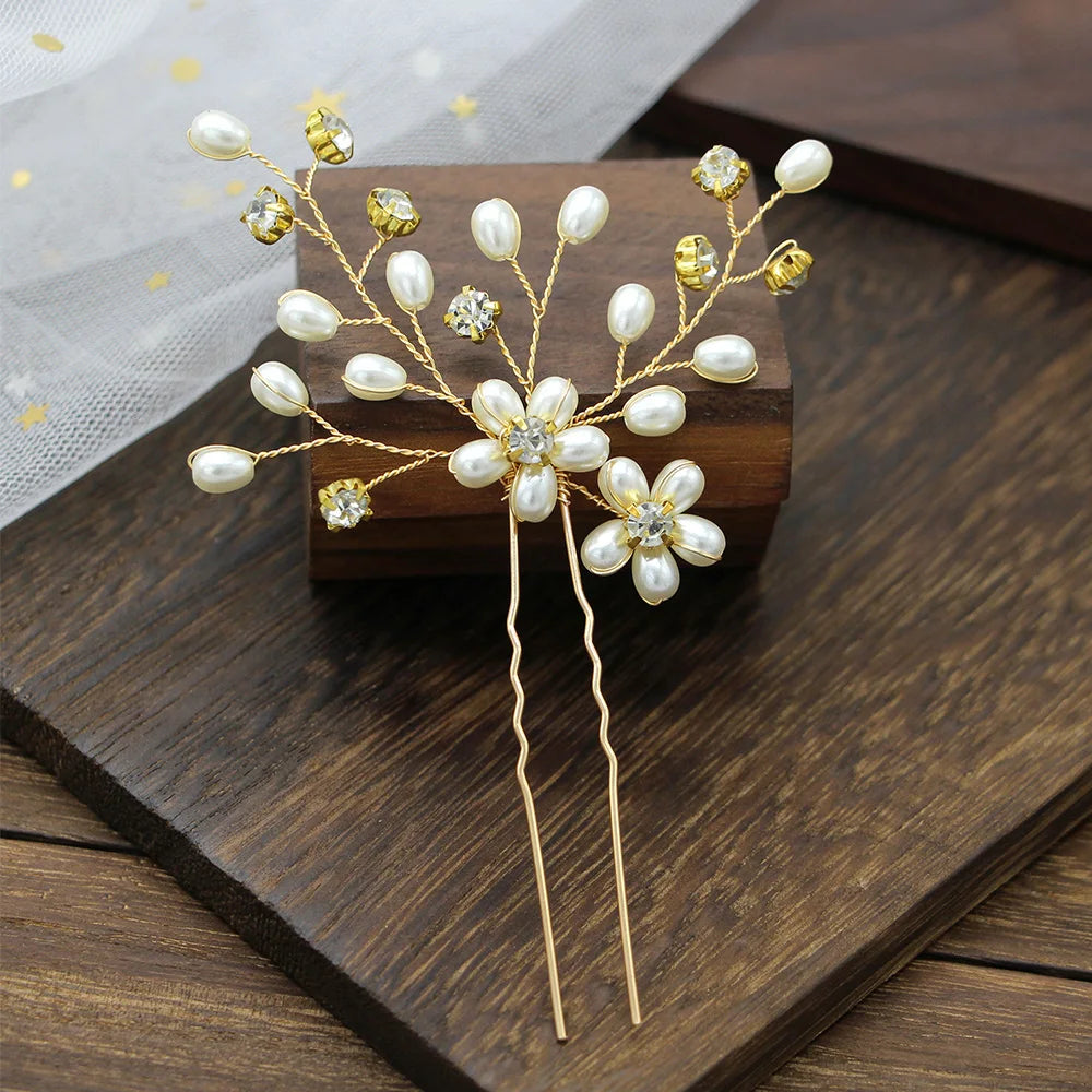 1pc Bridal Pearl Flower Crystal Bridesmaid Hair Pins