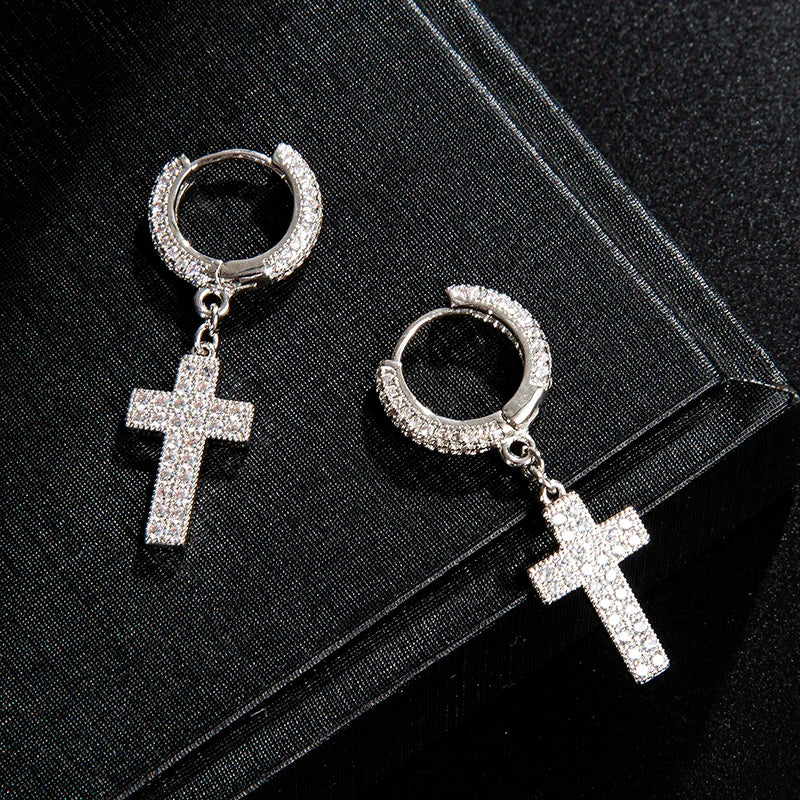 luxury Cubic Zirconia Bling Iced Out Cross Earring