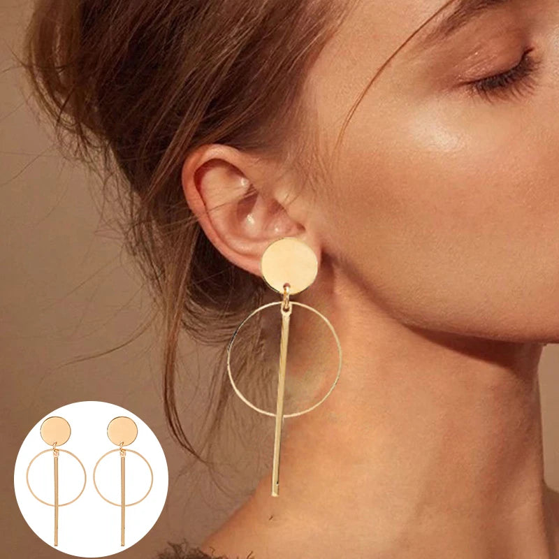 Golden Statement Big Long Drop Earrings