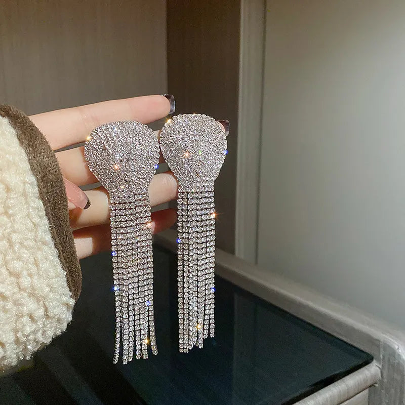 Luxury Statement Big Crystal Rhinestone Tassel Long Earrings