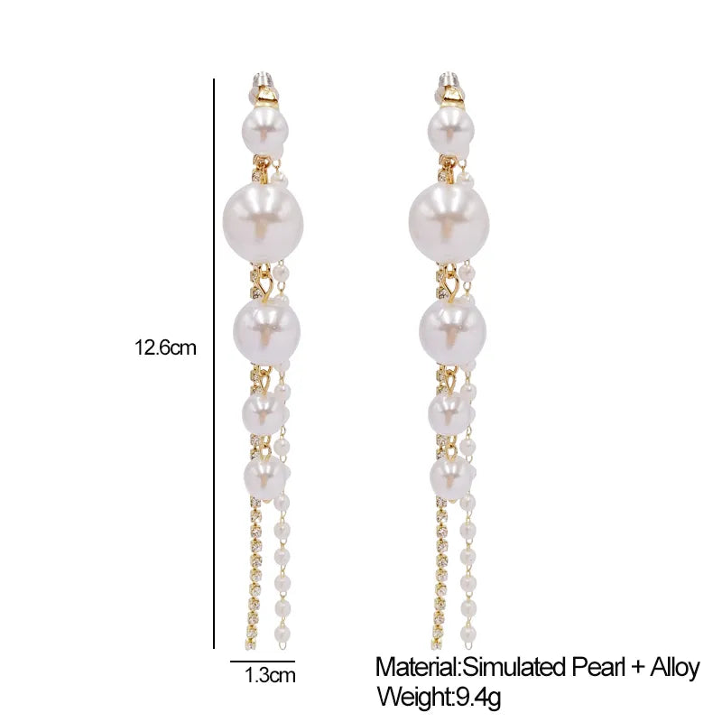 Vintage Full Crystal Simulated Pearl Tassel Drop Earring