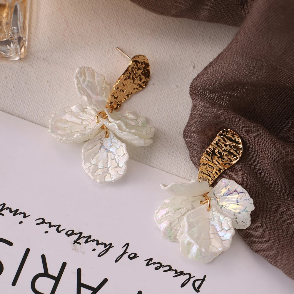 Fashion Statement Shell Petal Drop Flower Earrings