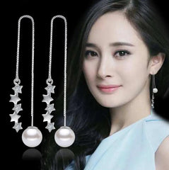 925 Sterling Silver Earrings 5 pcs Star Zirconia Simulated Pearl Long Tassel Earrings