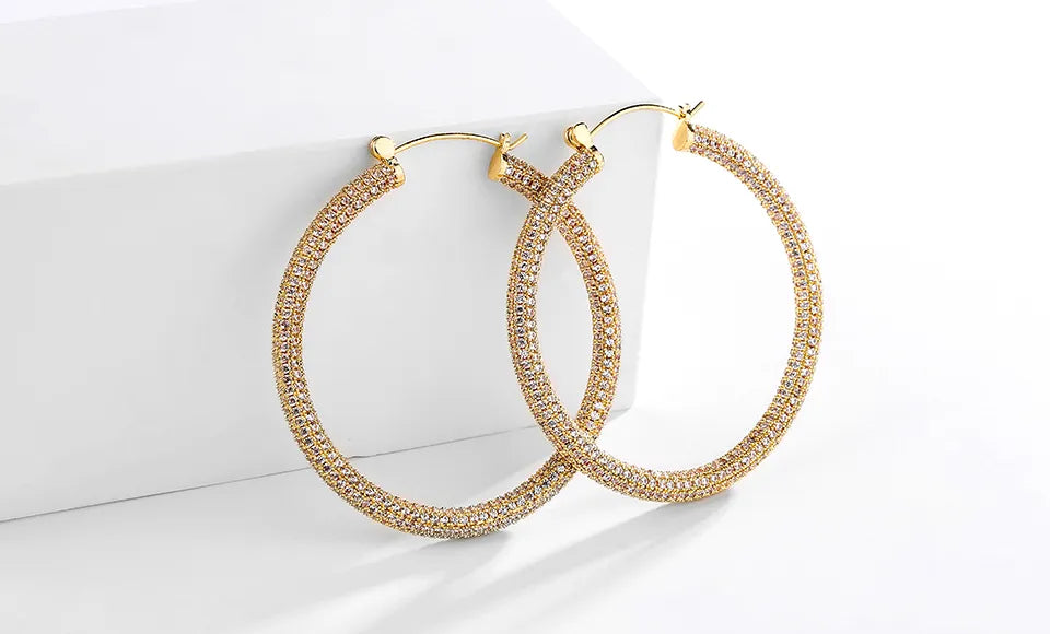 Luxury Gold Color Micro-inlaid CZ Zircon Big Circle Hoop Earrings