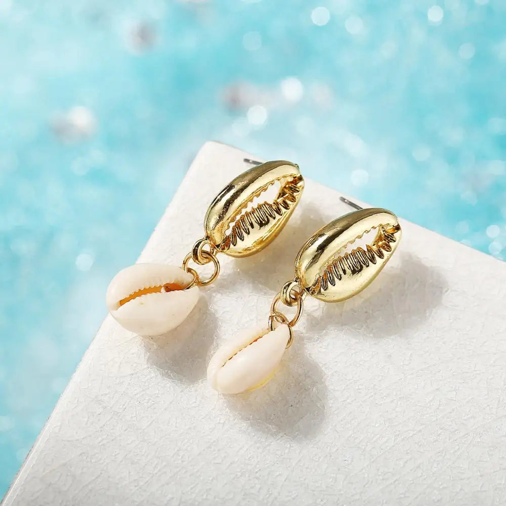 28 Style Gold Silver Color Cowrie Metal Sea Shell Earring For Women Shell Statement Earrings 2019 Summer Beach Jewelry