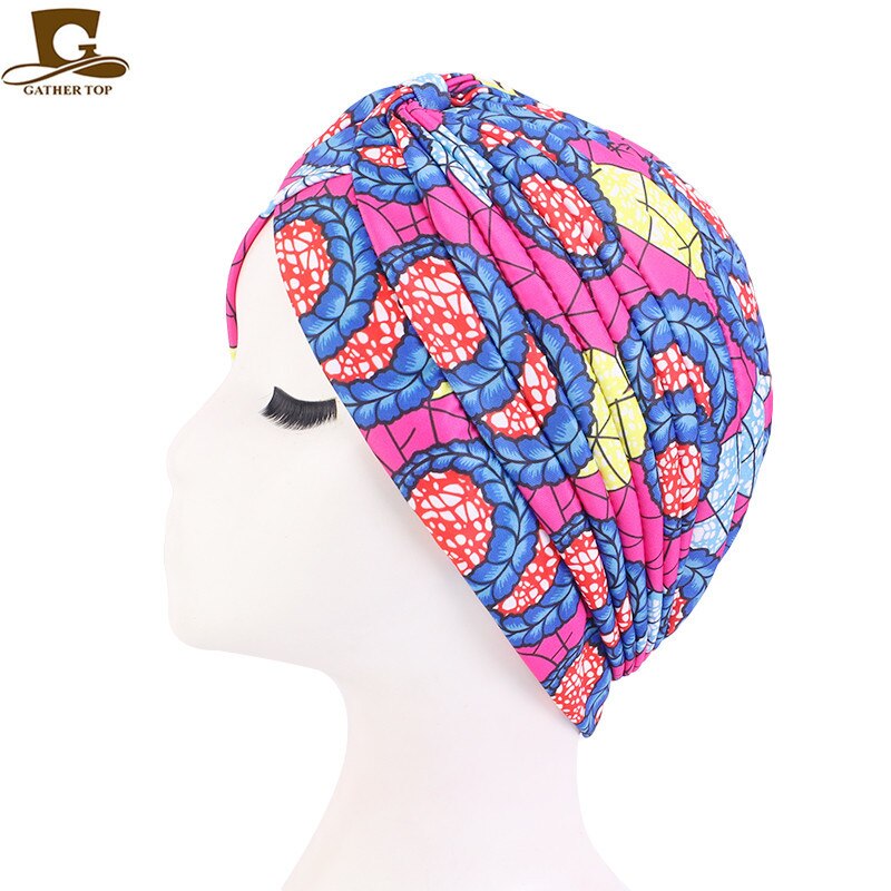 Print Flower Knot Ruffle Head Wrap and cap