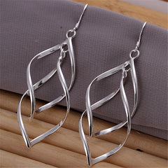 925 Sterling Silver Geometric Surround Twist Drop Earrings