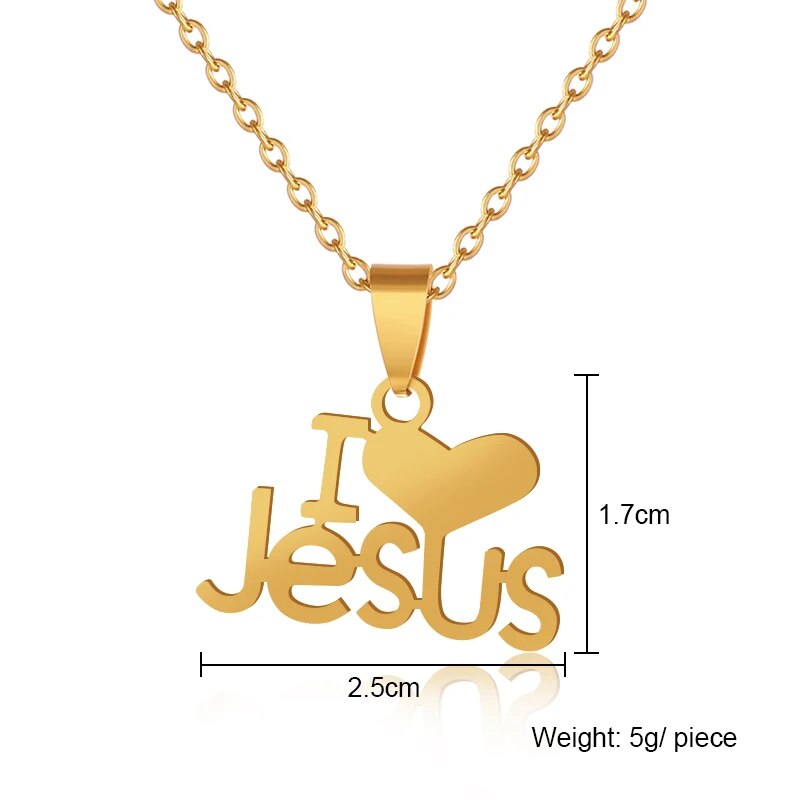 Heart I Love JESUS pendant Stainless steel Gold color charm Necklace