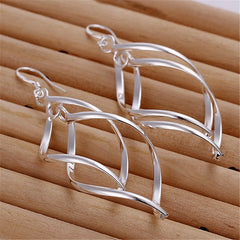 925 Sterling Silver Geometric Surround Twist Drop Earrings