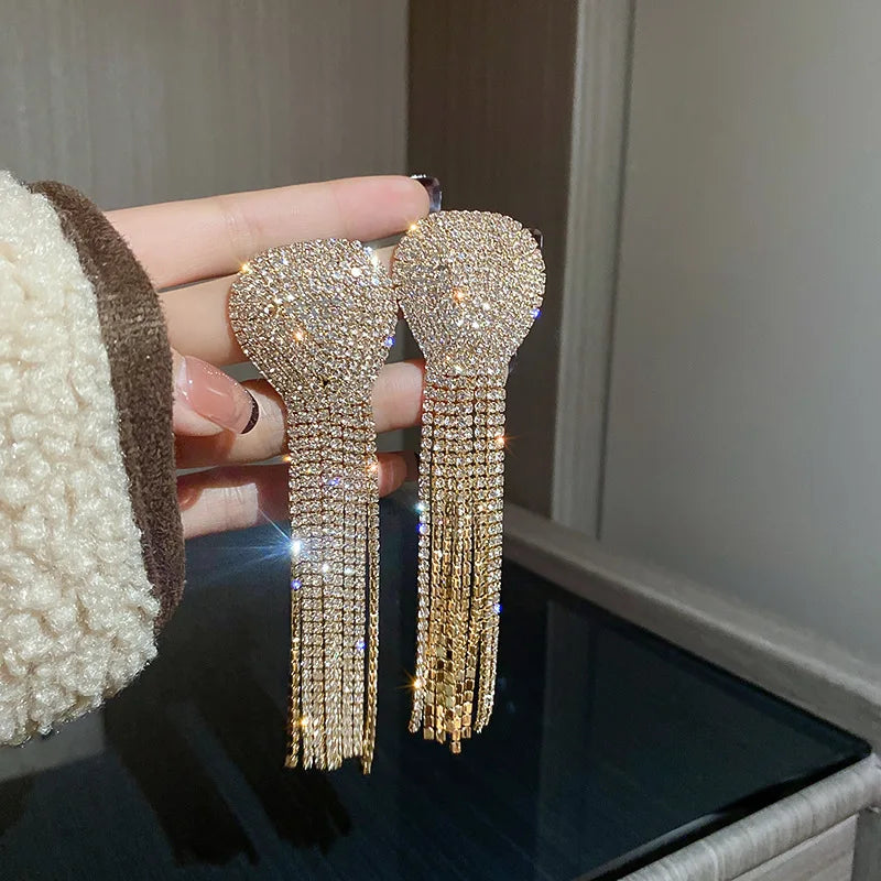 Luxury Statement Big Crystal Rhinestone Tassel Long Earrings