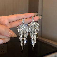 Luxury Leaf Shiny Rhinestone Tassel Earrings