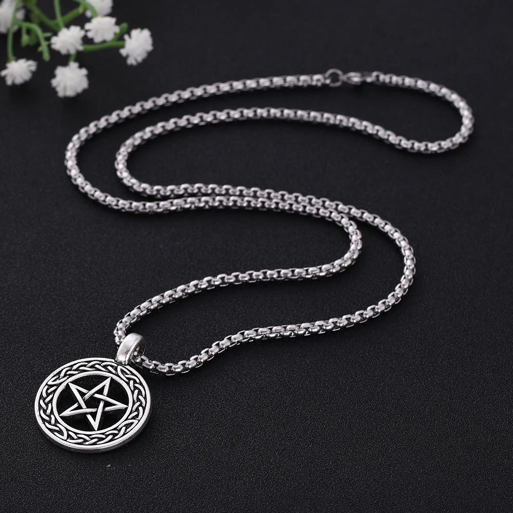 Stainless Steel Pentagram Pendant & Necklace Chain