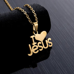 Heart I Love JESUS pendant Stainless steel Gold color charm Necklace