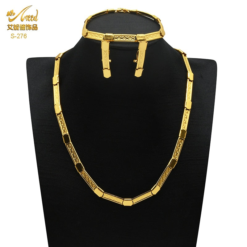 Luxury Chokers - 18K Gold Plated Necklace Earrings Bracelet Set