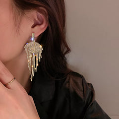 Luxury Leaf Shiny Rhinestone Tassel Earrings