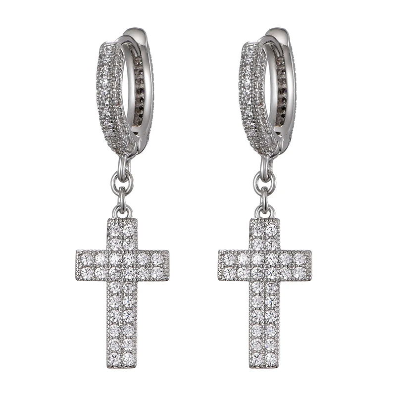 luxury Cubic Zirconia Bling Iced Out Cross Earring