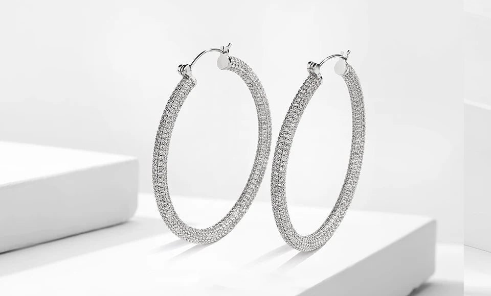 Luxury Gold Color Micro-inlaid CZ Zircon Big Circle Hoop Earrings