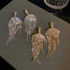 Luxury Leaf Shiny Rhinestone Tassel Earrings