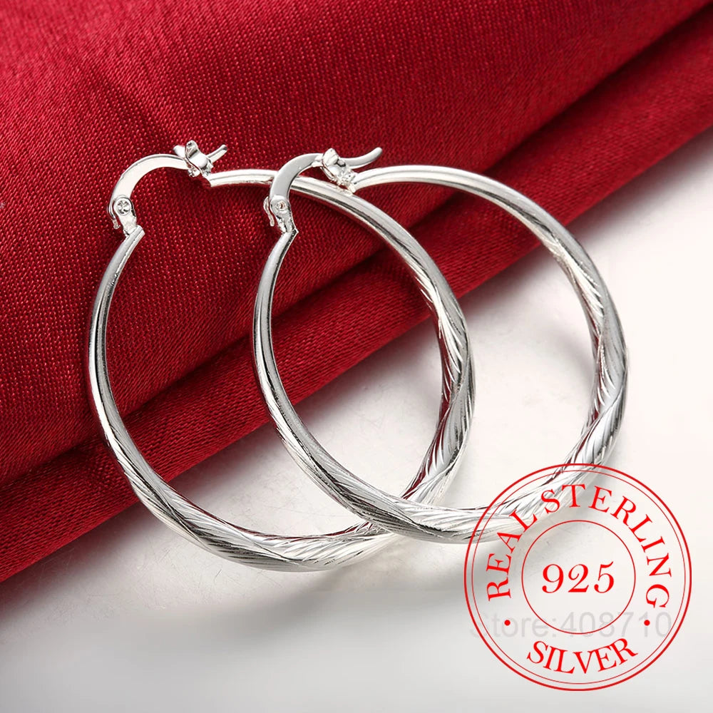 925 Sterling Silver Round Large Circle 4.0cm Piercing Hoop Earrings