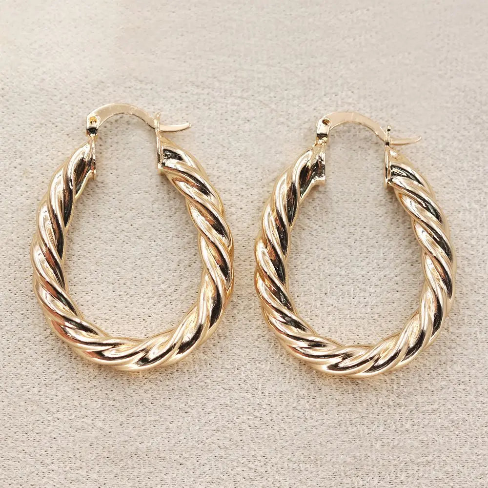 Vintage Gold Filled long lasting plaiting Pattern Hoop Earrings